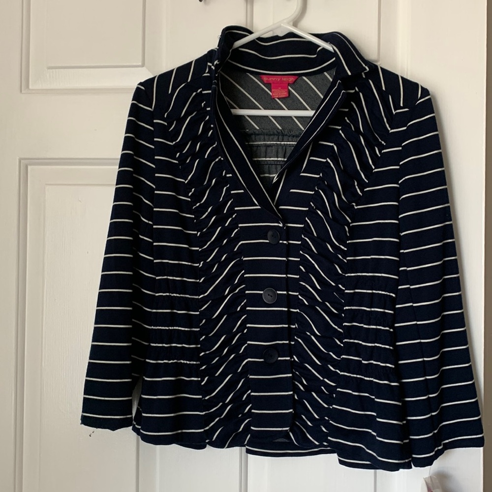 Sunny Leigh Navy and White Striped Blazer Size: M